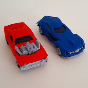 Hotwheels CrazErasers Puzzle Erasers Red Car/Blue Car 3" Party Prize Idea